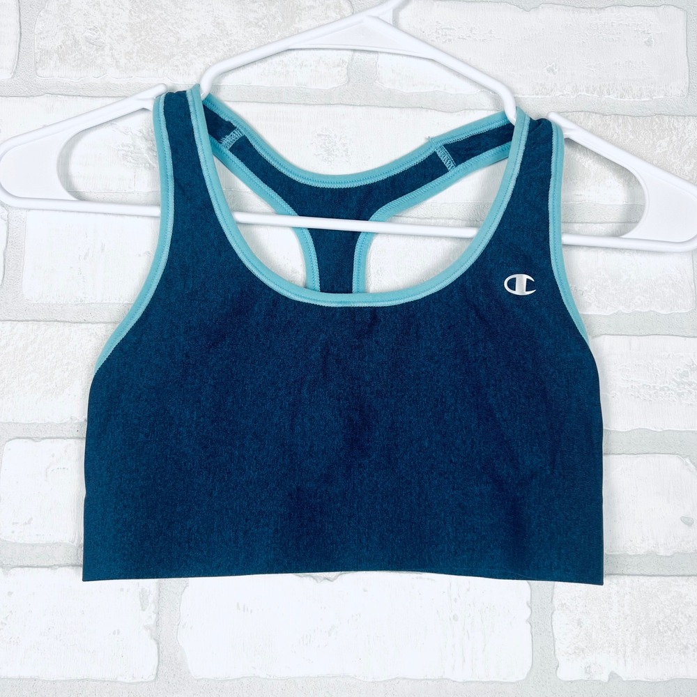 Champion Womens Racerback Sports Bra Teal Aqua Heathered Blue Workout Top Small